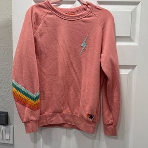 Aviator Nation Coral Sweatshirt with Lightning and Chevron Stripes